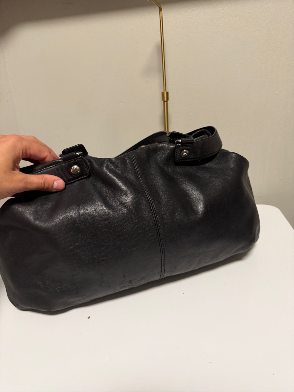L.A.M.B. Gwen Stefani Black Leather Hobo Bag Shoulder Purse Vintage Cargo Pocket - Picture 3 of 14